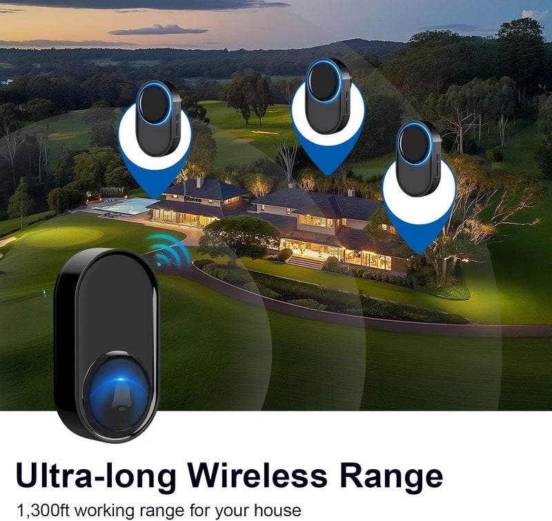 PHYSEN Store Wireless Doorbell with 3 Receivers 1 Button, Door Bell Ringer Wireless - 1300 Ft Range, 58 Melodies, 5 Volume Levels, LED Flash - Waterproof Wireless Doorbells for Home Classroom - Image 5